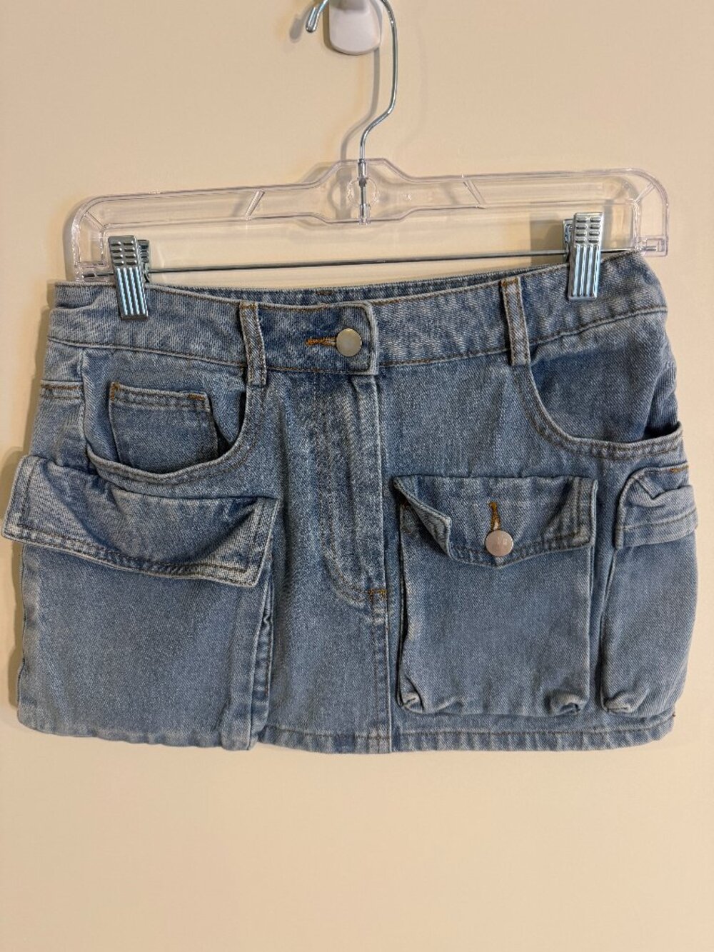 Light Wash Denim Cargo Mini Skirt Y2K Low Rise Size Small